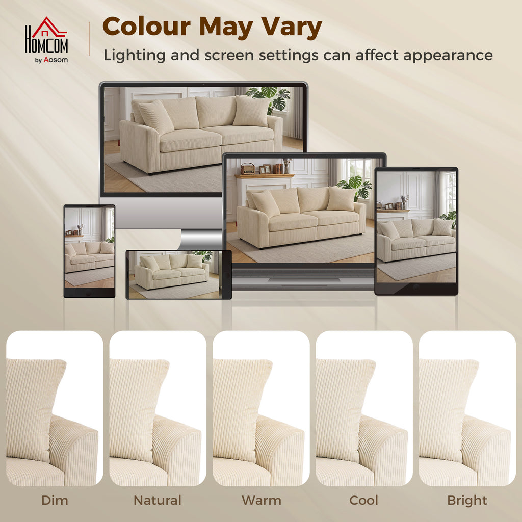 3 Seater Sofa, 83.5" Modern Upholstered Couch with Pocket Spring and 2 Scatter Cushions for Living Room, Cream White