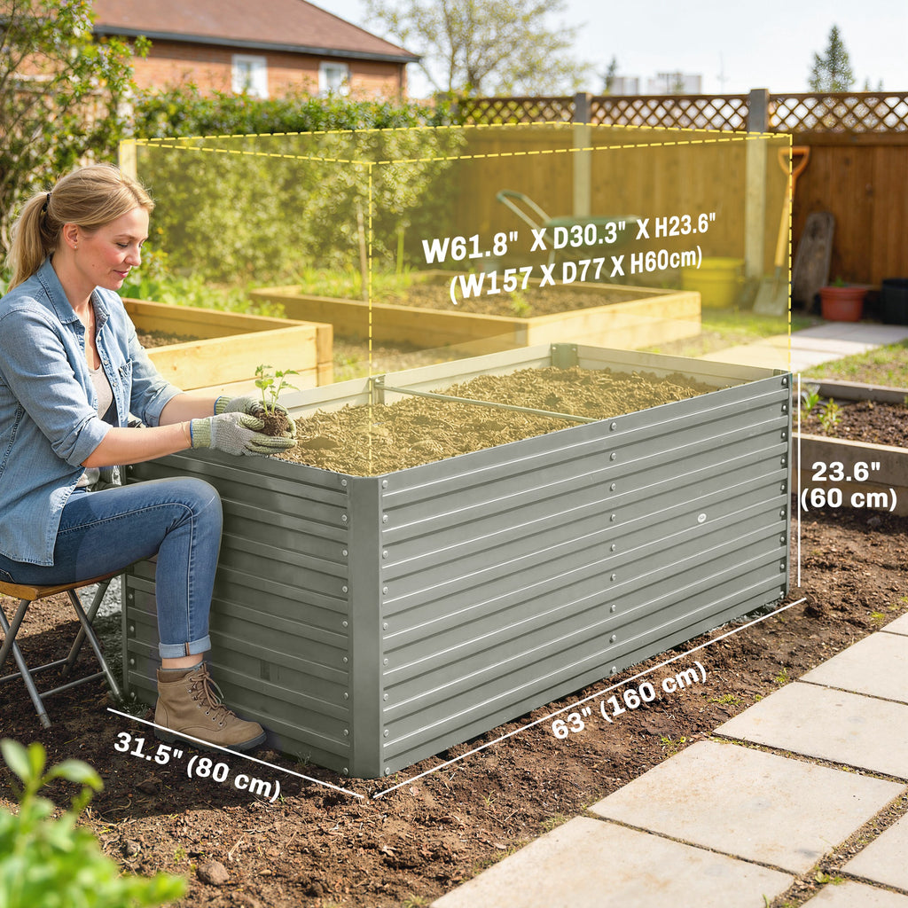 5' x 3' x 2' Raised Garden Bed, Galvanized Planter Box for Growing Flowers, Herbs and Vegetables, Light Grey