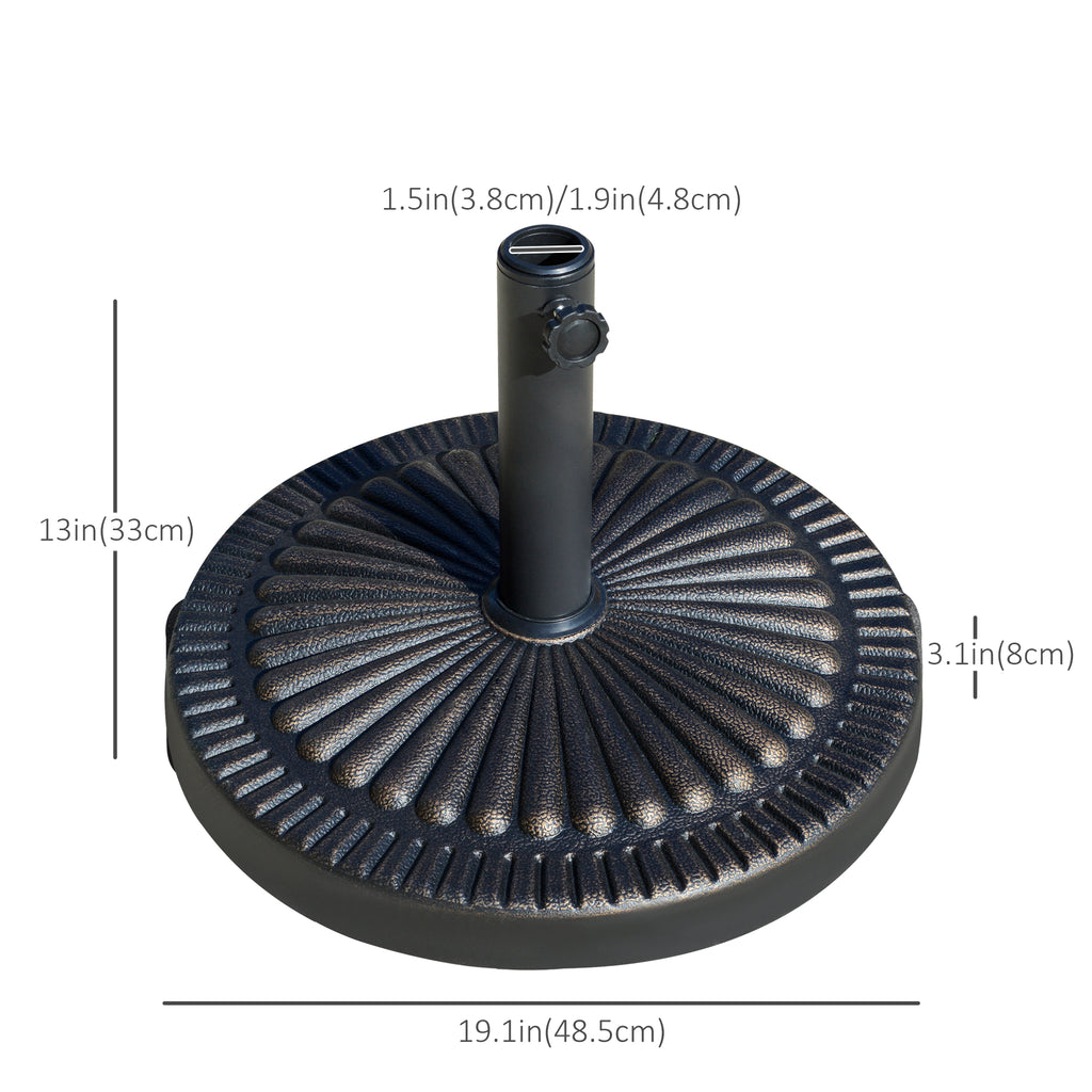 Round Umbrella Base Î¦19.1", 31.5 lbs Resin Stand with Decorative Design for Poles 1.5"/1.9", Bronze