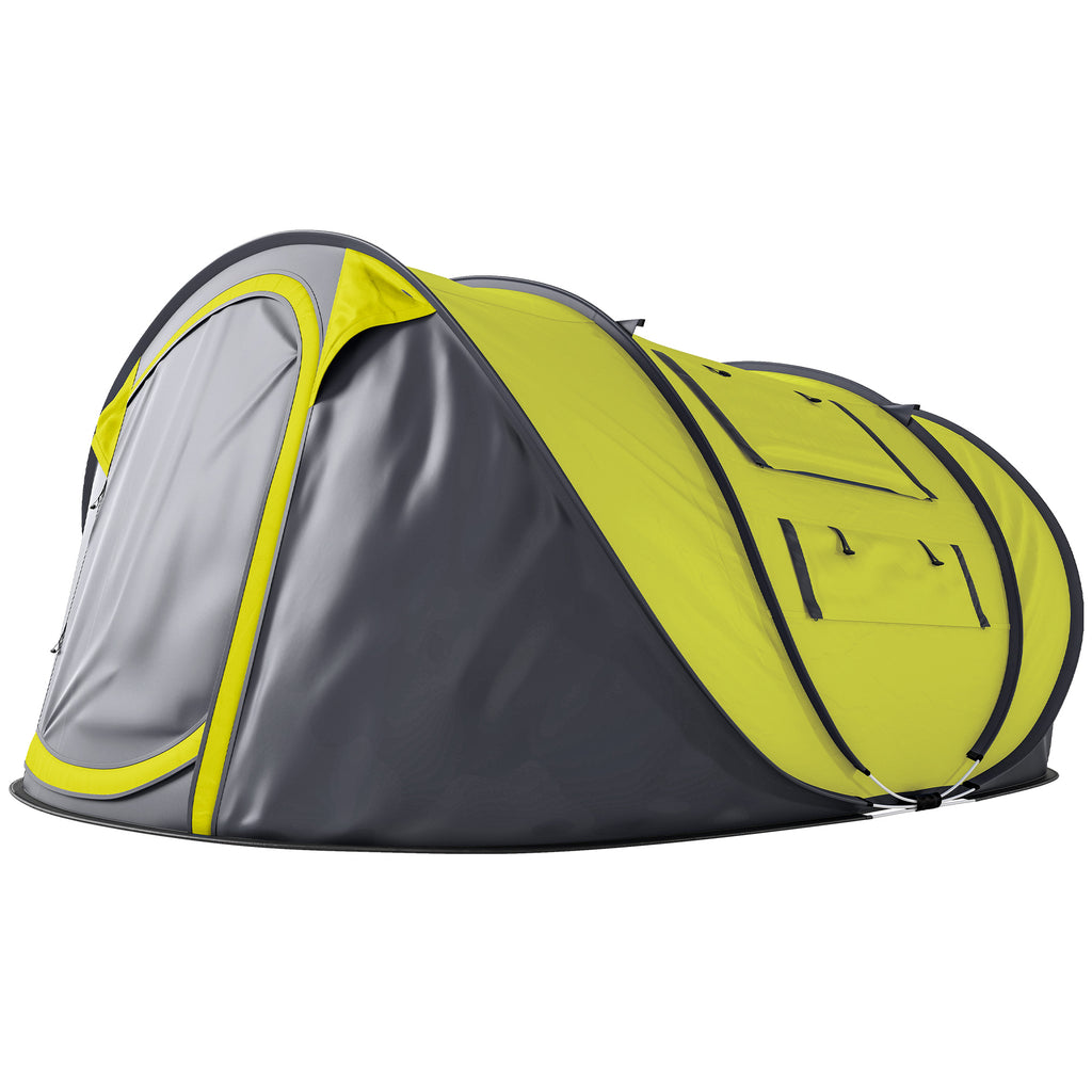 4 Person Camping Tent, Easy Pop Up Tent with Doors, Windows and Carry Bag, Automatic Setup Tent for Hiking, Yellow