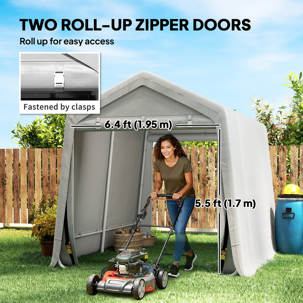 9.2' x 7.9' Garden Storage Tent, Patio Storage Shelter w/ Metal Frame and Double Zipper Doors, Light Grey