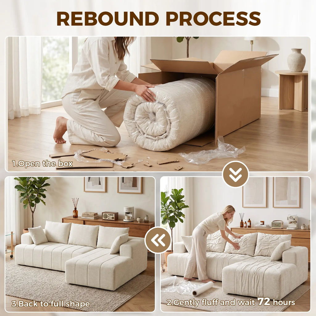 Beige Modular Sectional Sofa with Chaise – 3-Seater Chenille Cloud Couch & L-Shaped Sofa Bed