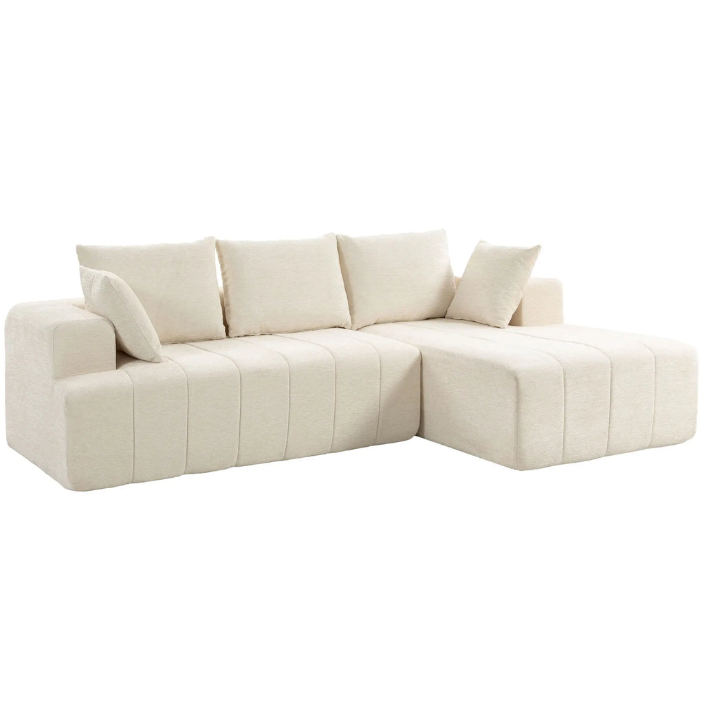 Beige Modular Sectional Sofa with Chaise – 3-Seater Chenille Cloud Couch & L-Shaped Sofa Bed
