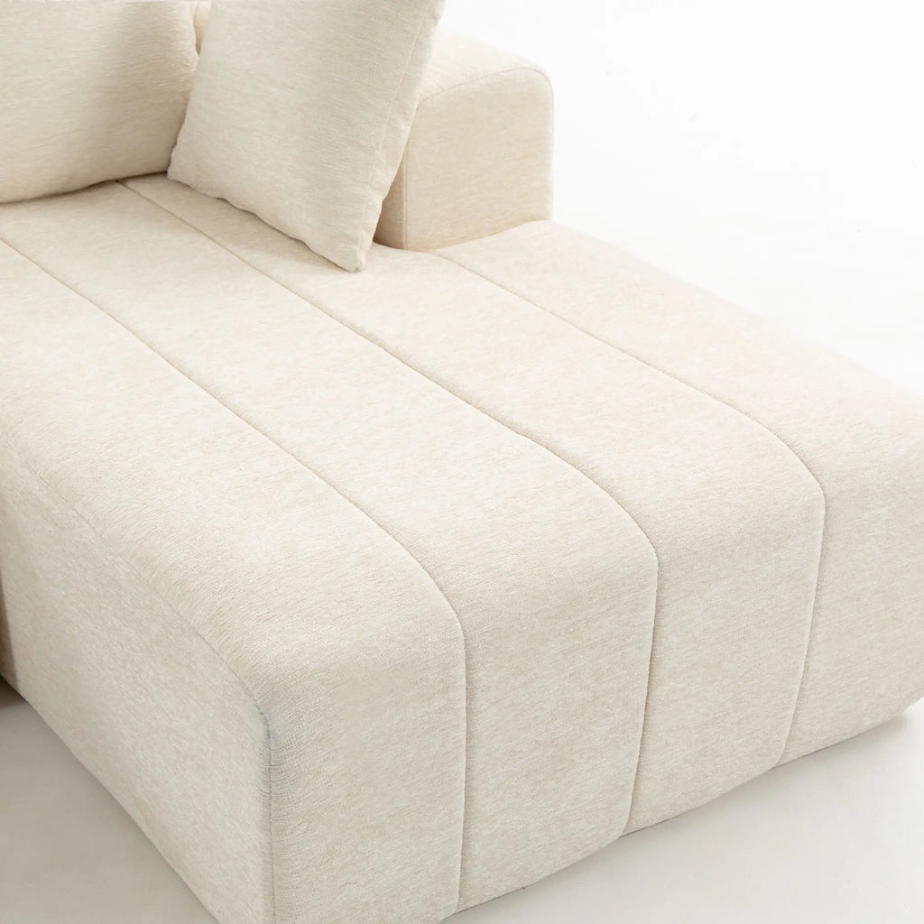 Beige Modular Sectional Sofa with Chaise – 3-Seater Chenille Cloud Couch & L-Shaped Sofa Bed