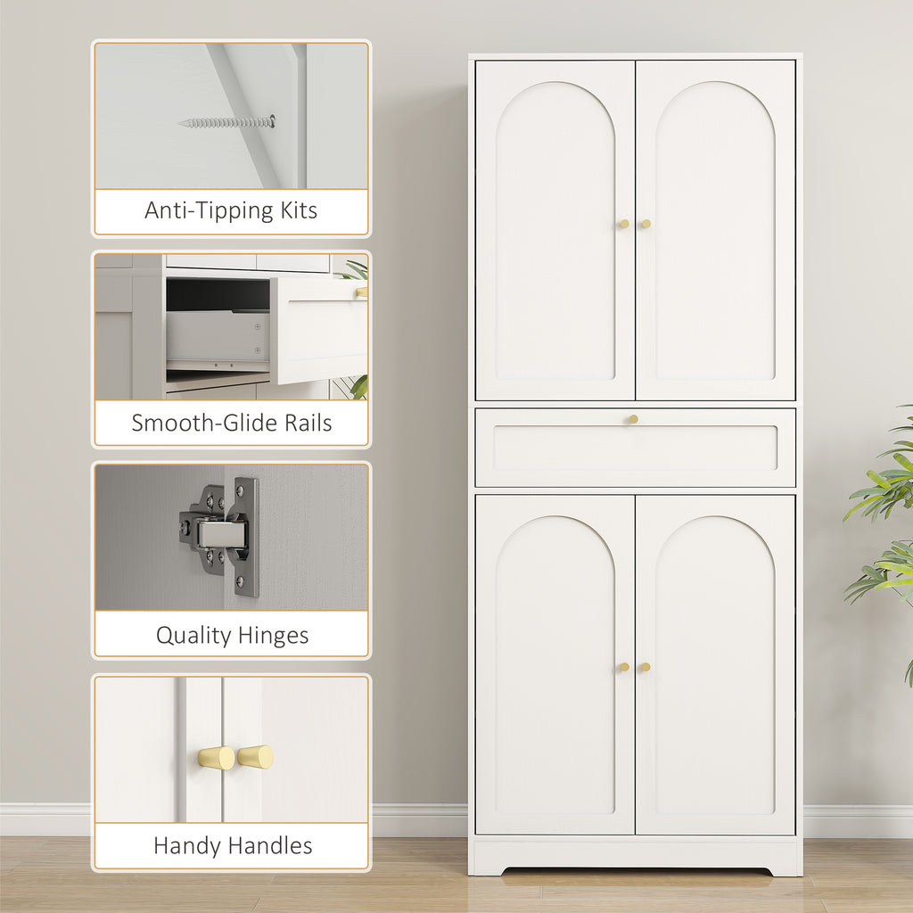 72.4" Tall Kitchen Pantry Cabinet, Modern Freestanding Storage Cabinet with Shaker Doors and Adjustable Shelves, White