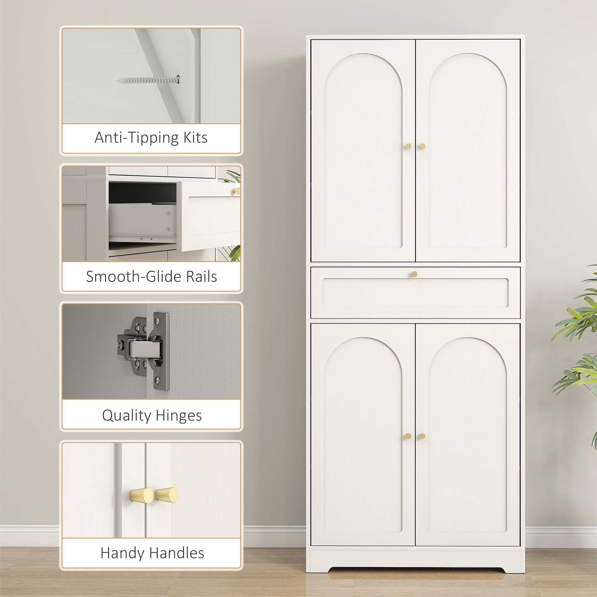 72.4" Tall Kitchen Pantry Cabinet, Modern Freestanding Storage Cabinet with Shaker Doors and Adjustable Shelves, White