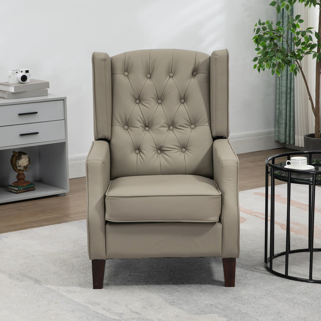 Faux Leather Accent Chair with Thick Padding for Living Room, Bedroom, Home Office, Khaki