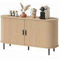 Fluted Sideboard Buffet Cabinet, 55" Mid Century Coffee Bar Cabinet with Sliding Doors and Adjustable Shelves, Natural