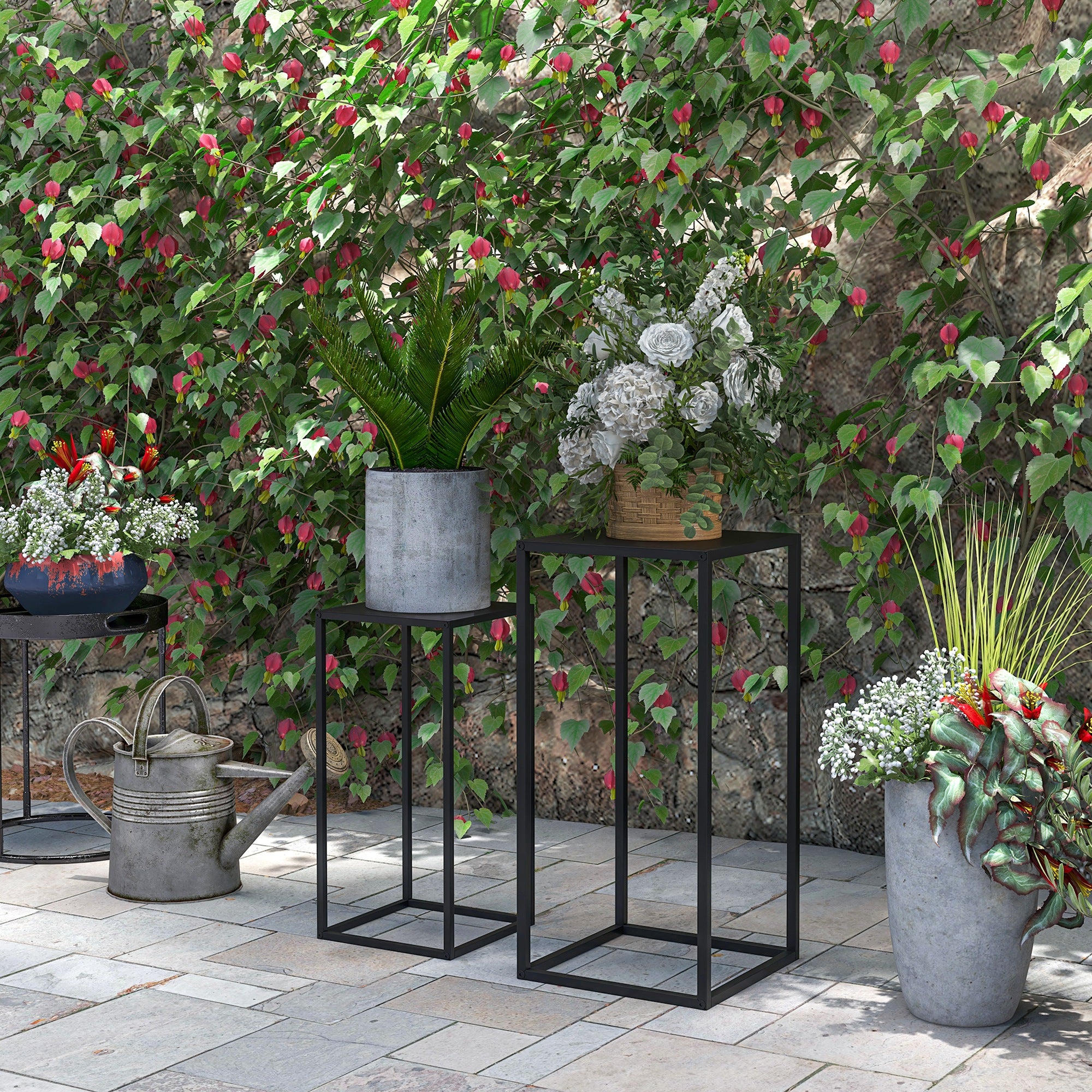 Set of 2 Plant Stands, Decorative Flower Display Holder for Living Room Balcony
