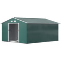 11' x 13' Practical Backyard Garden Storage Tool Shed with Double Sliding Door Garden Tool Shed with 4 Ventilation Slots, Green