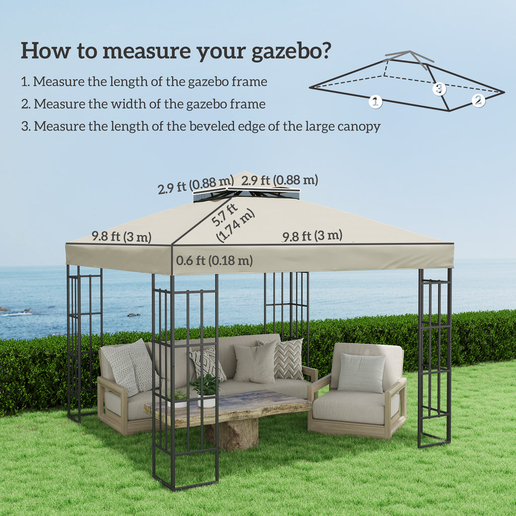 10' x 10' Gazebo Canopy Replacement Cover, 2-Tier Garden Gazebo Roof Replacement, UPF30+, TOP COVER ONLY, Cream White