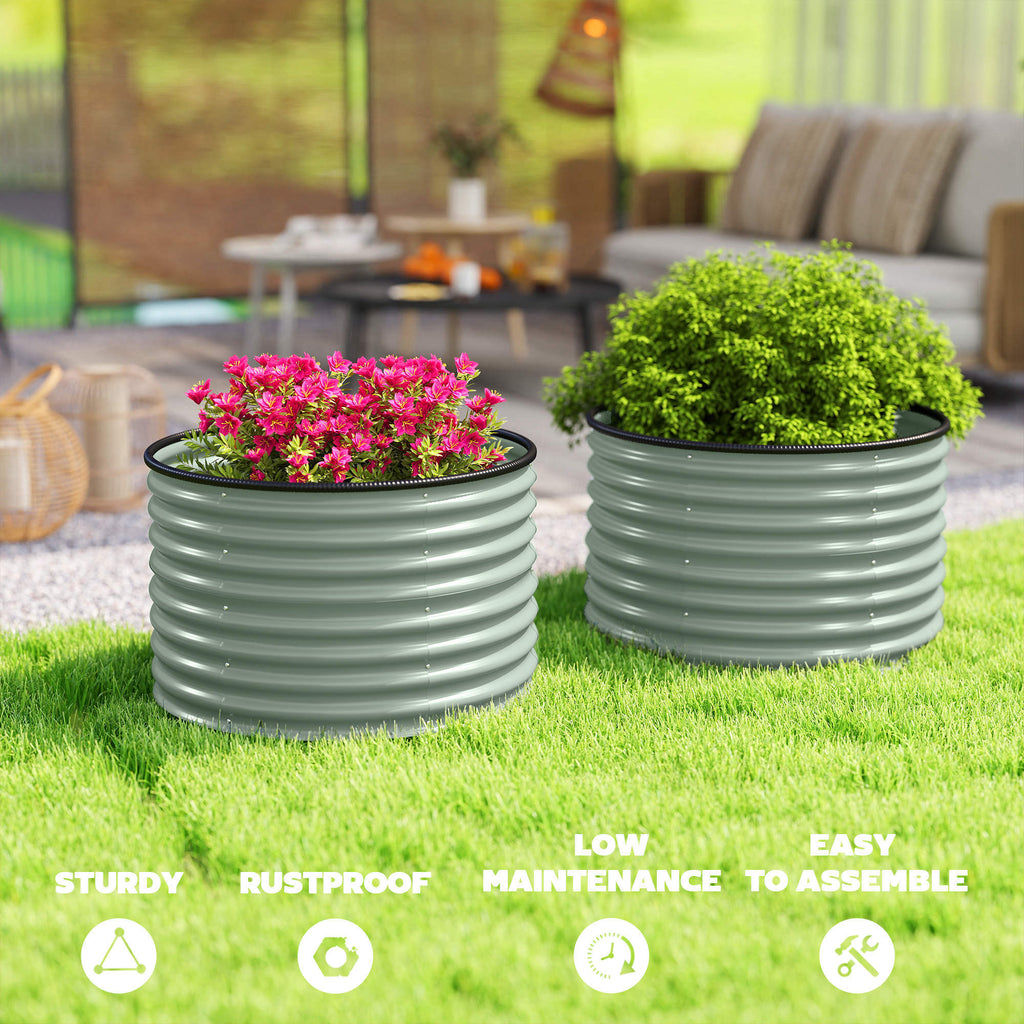 Set of 2 Raised Garden Bed, Metal Planter Box with Safety Edging, Easy-to-assemble Stock Tank, Green