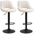 Bar Stools Set of 2, Swivel Counter Height Barstools with Adjustable Height, Linen Upholstered Bar Chairs with Round Metal Base and Footrest, Cream
