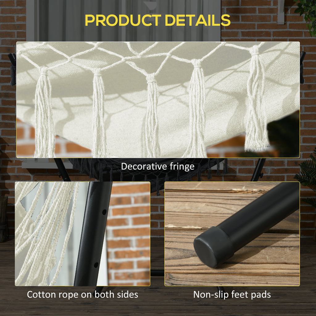 Patio Hammock Chair with Stand, Outdoor Hammock Swing Hanging Lounge Chair with Side Pocket and Headrest, Cream