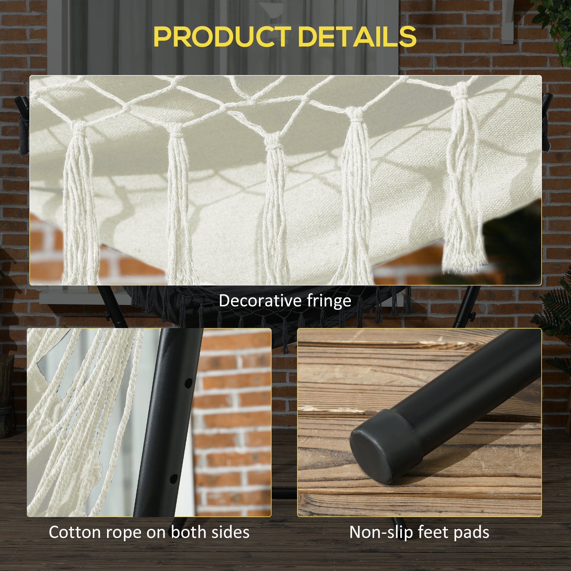 Patio Hammock Chair with Stand, Outdoor Hammock Swing Hanging Lounge Chair with Side Pocket and Headrest, Cream