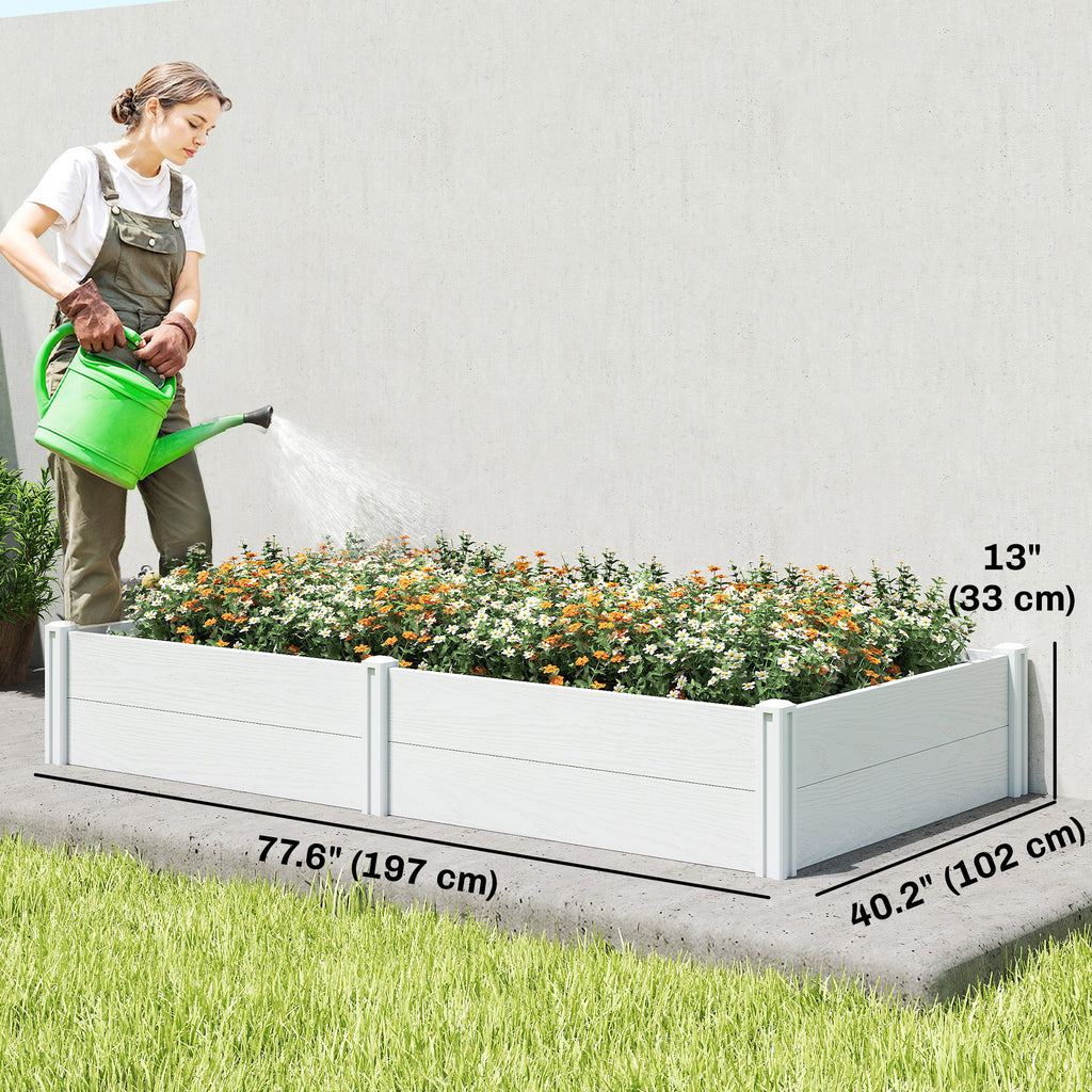 Vinyl Raised Garden Bed Kit, 6.5 x 3 x 1ft Elevated Garden Box with Divider and Open Bottom, White