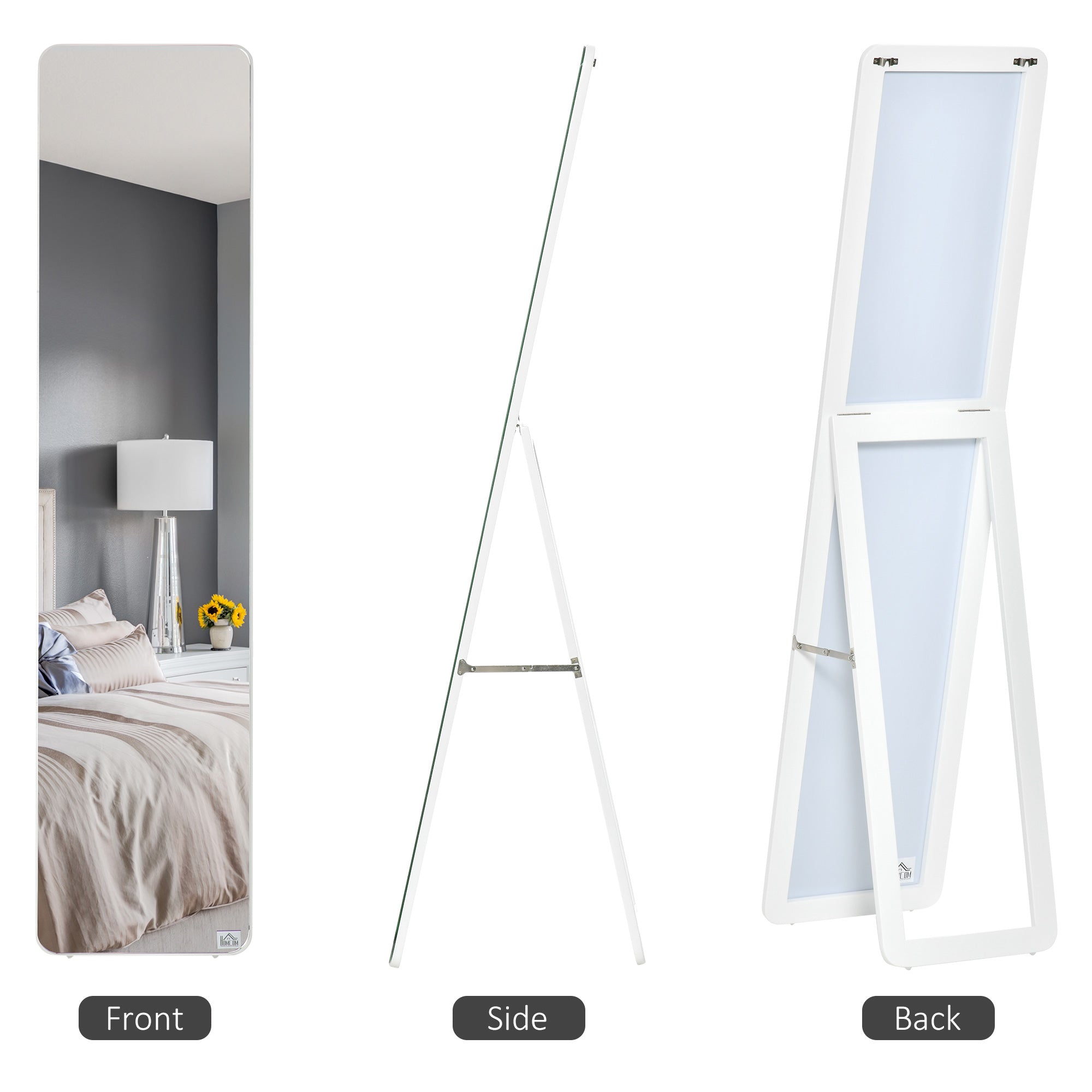 Full Length Mirror for Bedroom, Free Standing Dressing Mirror, Wall Mirror with Wood Frame, 15" x 61", White