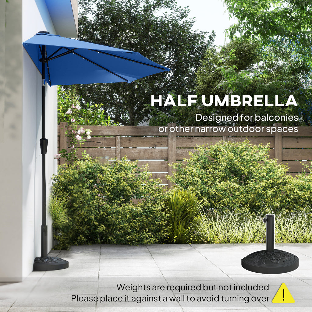Half Outdoor Patio Umbrella with Solar LED Lights Half Umbrella with Crank 105.1" x 53.5" Navy Blue