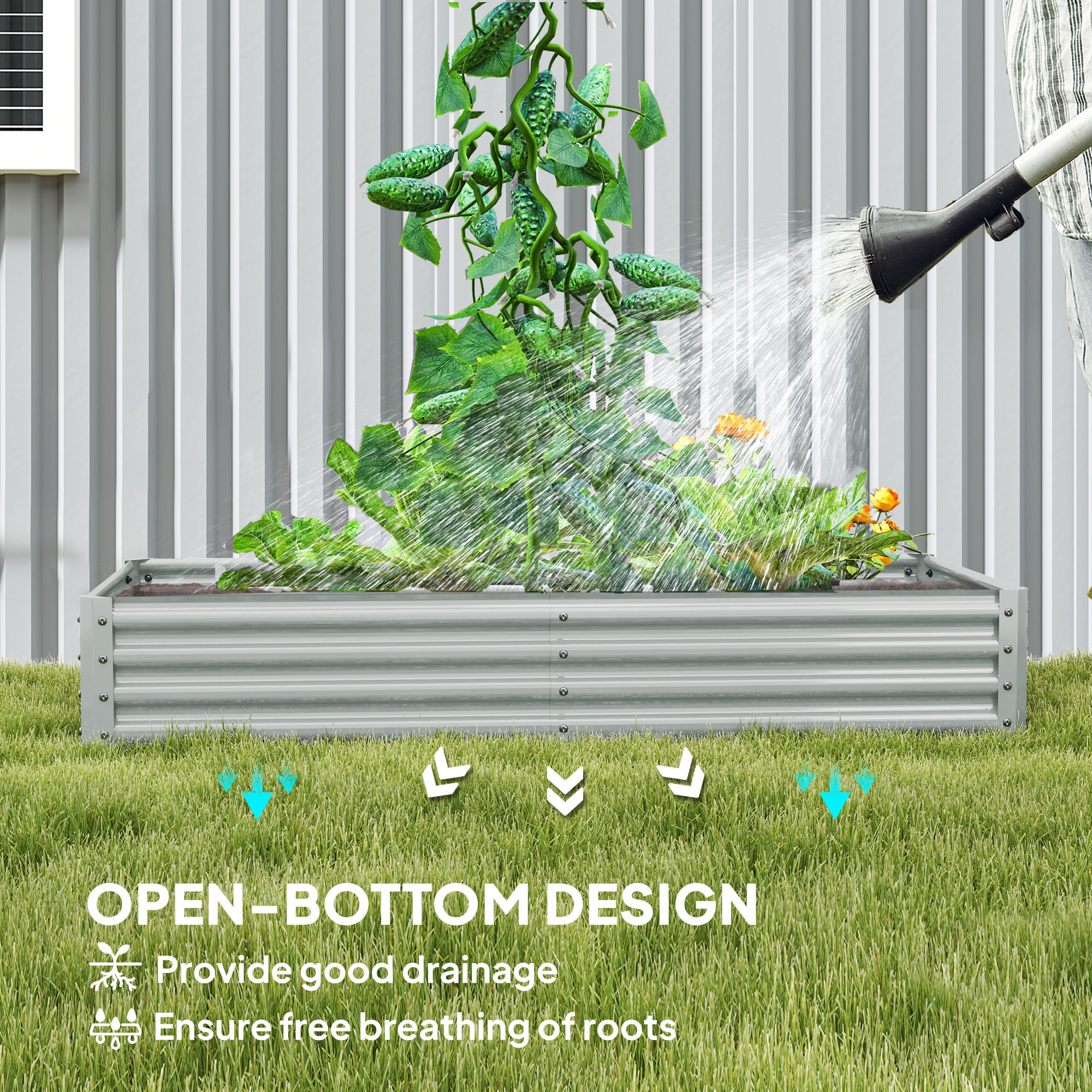 6 x 3 x 1ft Galvanized Raised Garden Bed, Reinforced Outdoor Planter Box with Open Bottom, Silver