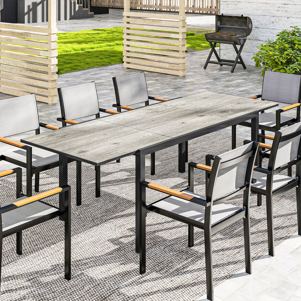 63"-94.5" Extendable Patio Dining Table for 6-8 Person, Outdoor Dining Table with Aluminium Edging, Steel Frame, Grey
