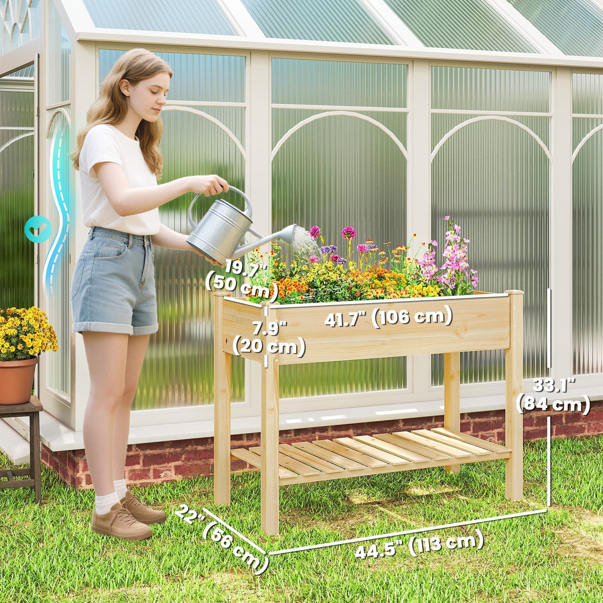 Elevated Planter Box with Legs and Storage Shelf, Raised Garden Bed, Elevated Wooden Planter Box, Natural