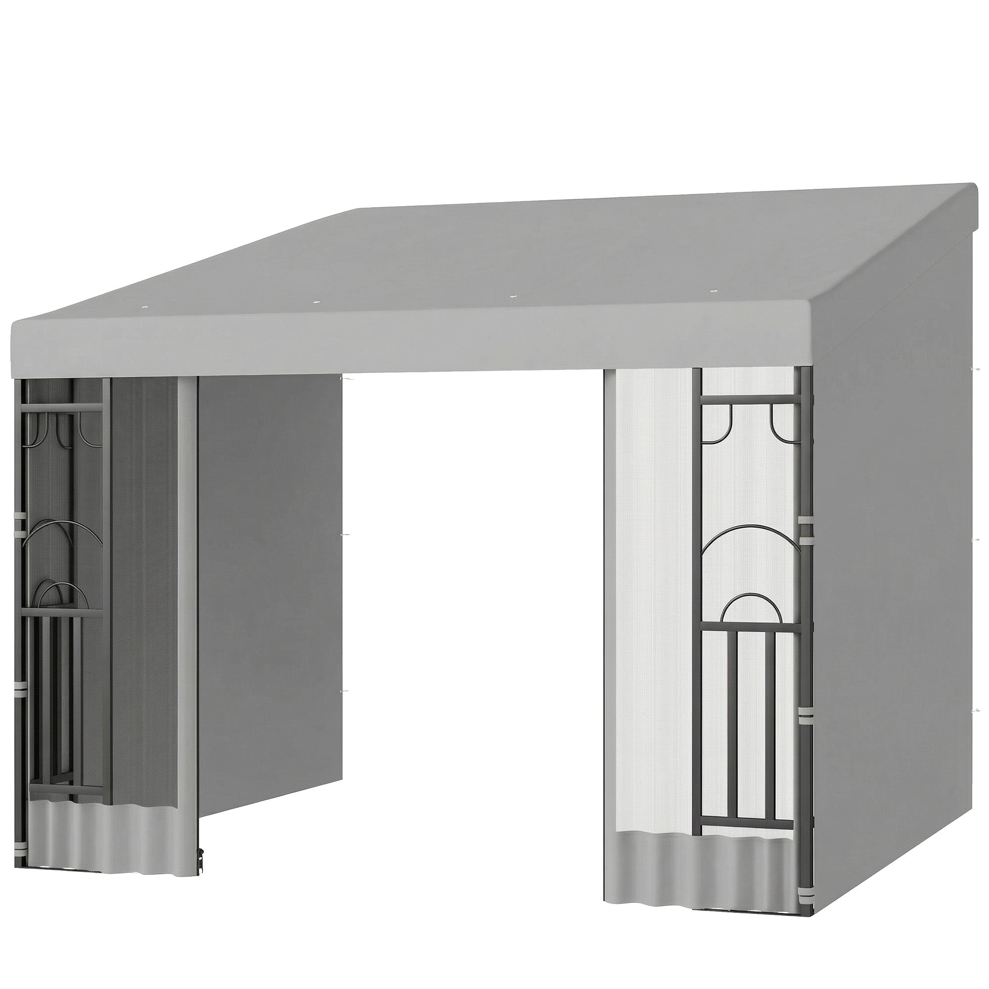 10' x 10' Wall Pergola, Outdoor Gazebo with 2 Curtains and 2 Nettings, UV Resistant, for Patio, Deck, Light Grey