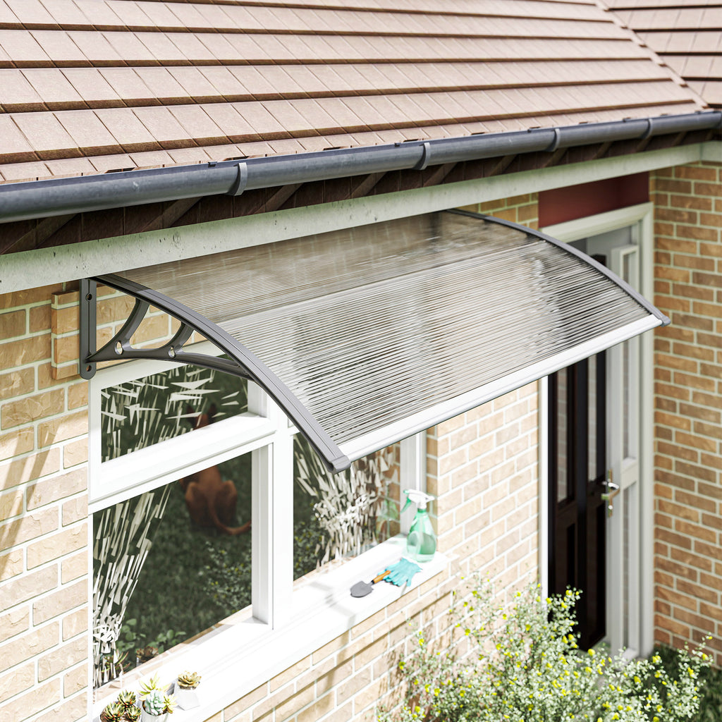 Window Awning Door Canopy, Polycarbonate Front Door Outdoor Patio Cover, Sun Shelter, Hollow Sheet, 43.3" x 23.6", Clear