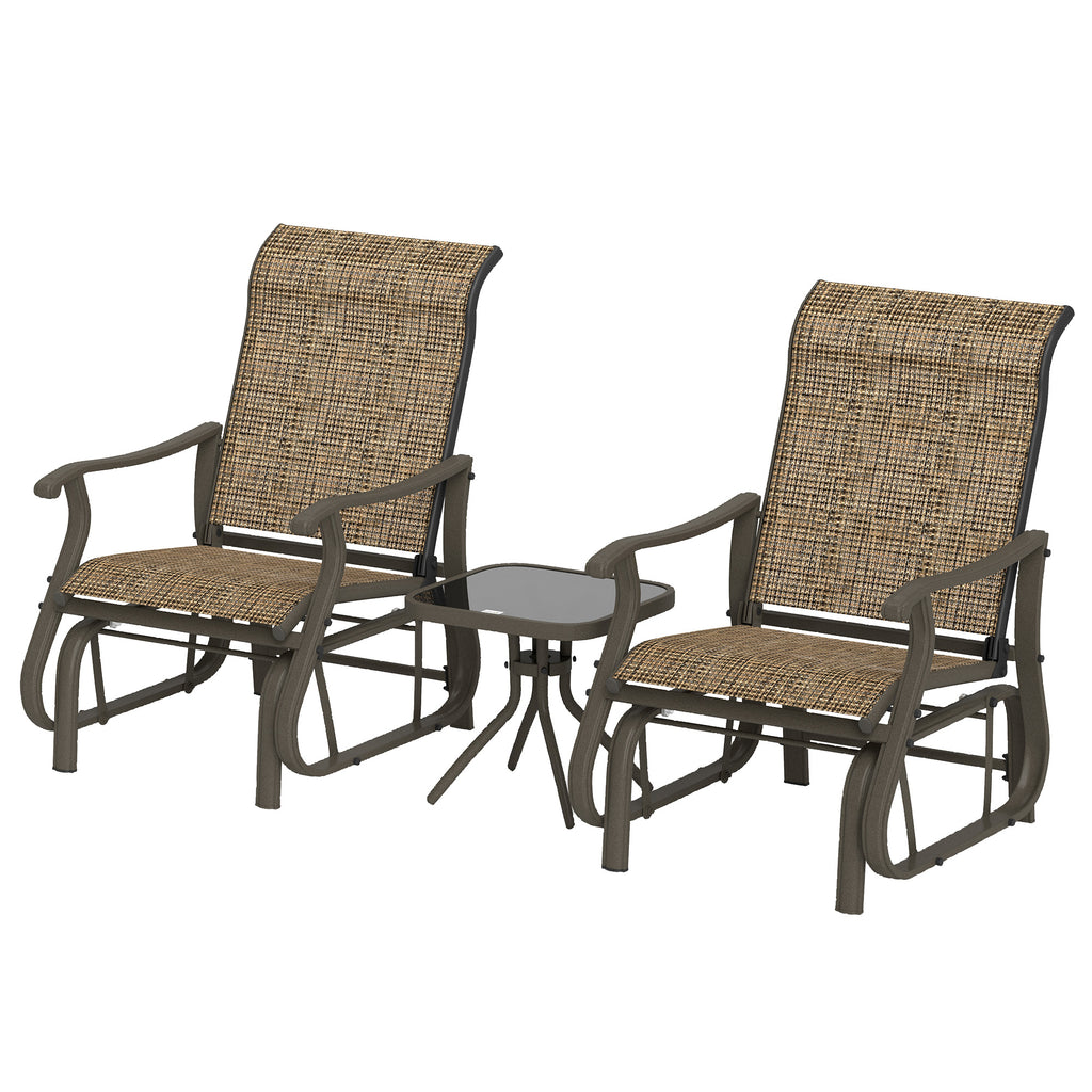 3PCs Gliding Rocking Chair & Bistro Tea Table Set, Brown