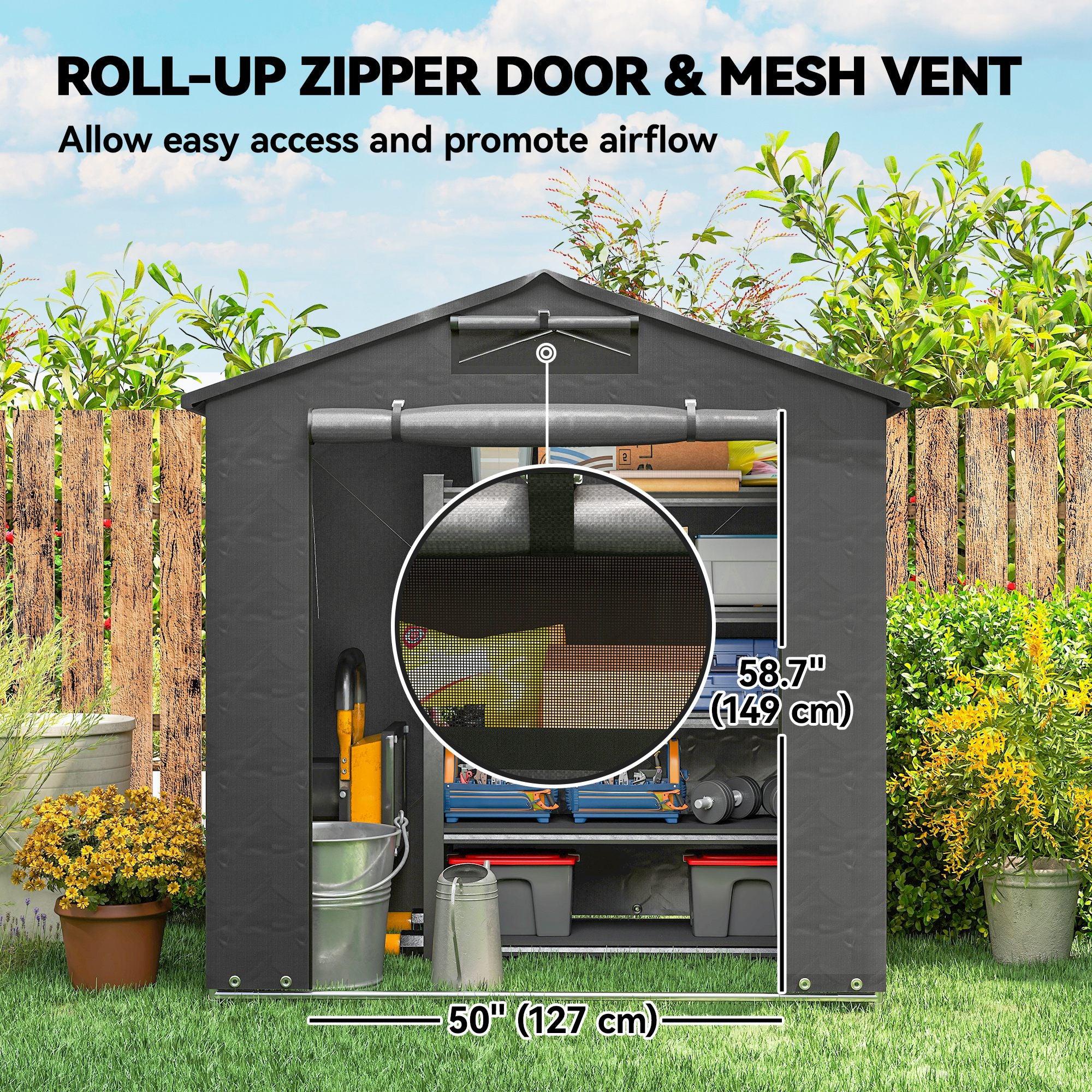 6' x 4' Portable Shed, Waterproof Bike Tent with Roll-up Zipper Door, Vent and Galvanised Metal Frame, Dark Grey