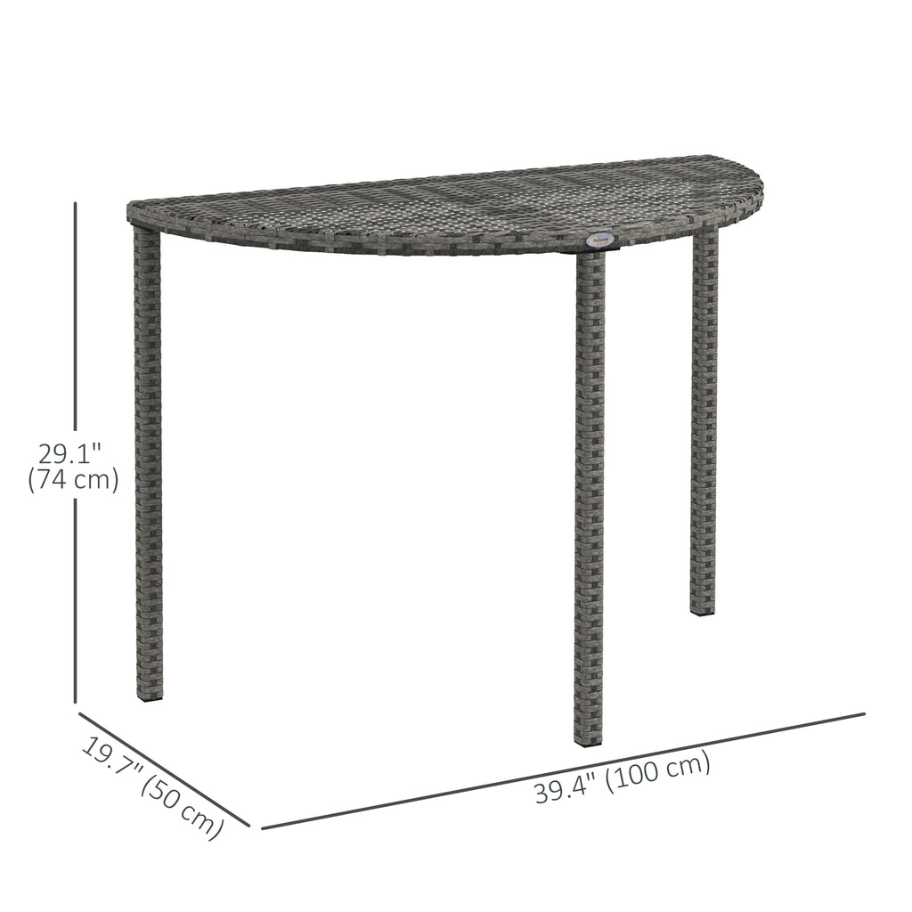Half Round Side Table, PE Rattan Coffee Table with Metal Frame for Patio, Garden, Balcony, Grey