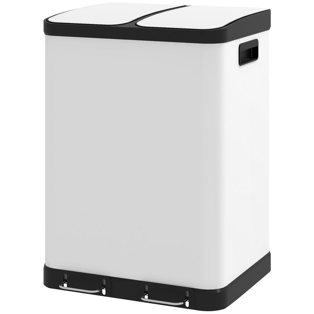 Kitchen Garbage Bin, 2 x 7.9 Gal (2 x 30 L) Trash Can, Soft-Close Garbage Can with Removable Inner Buckets, White