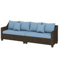PE Wicker Outdoor Couch Sofa, 4-Seater Modular Patio Furniture Lounge Set with 2 Loveseats, Cushions, Pillows, Blue