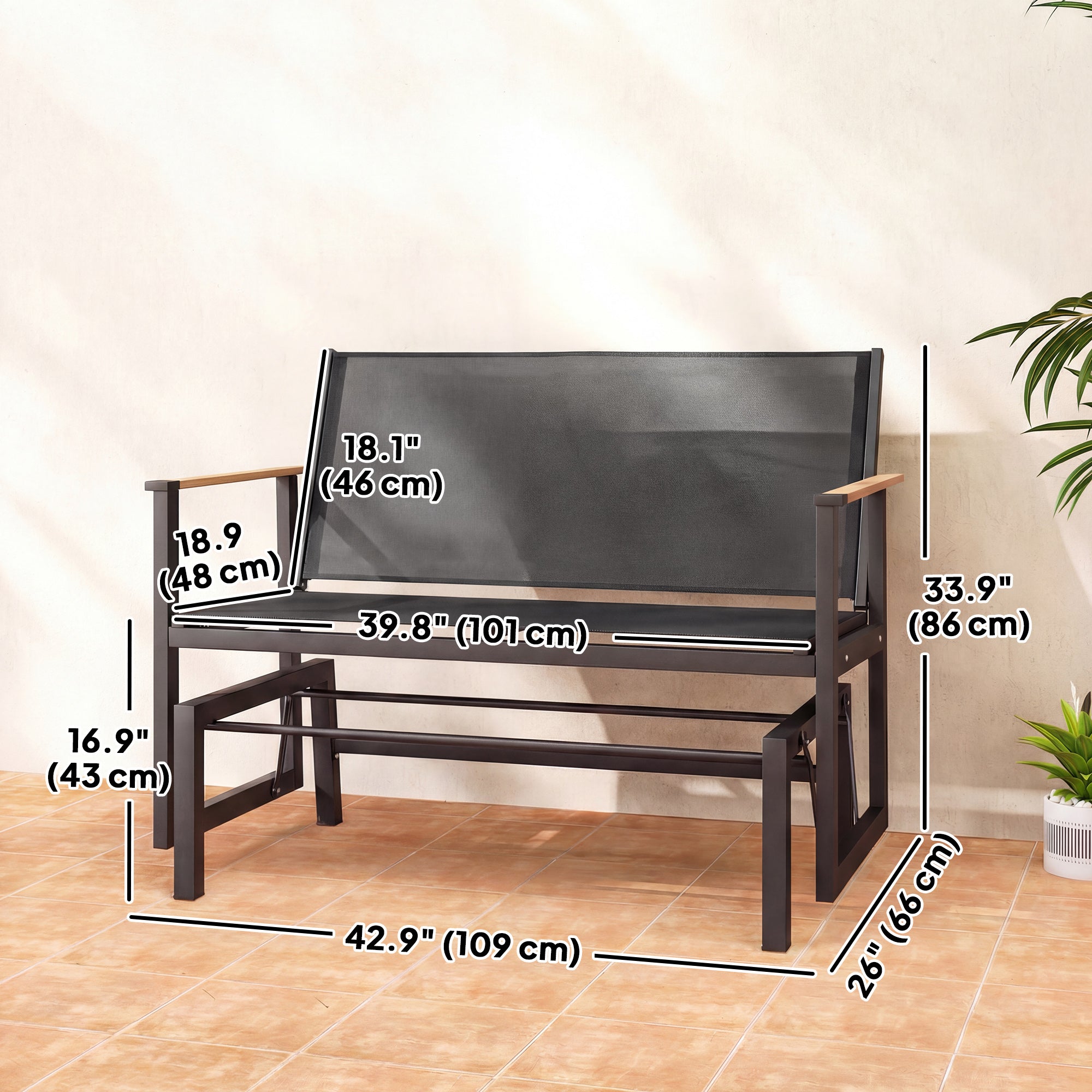 Outdoor Glider Bench for 2 Person, Patio Glider Loveseat with Thick Cushions for Garden Balcony Porch, Navy Blue