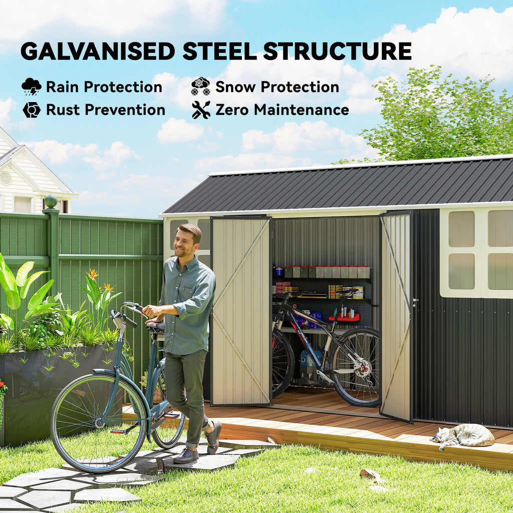 12' x 5.5' Metal Garden Storage Shed, Outdoor Tool Storage House with Lockable Door, Vents, Sloped Roof, Dark Grey