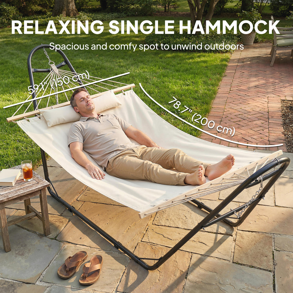 Hammock with Stand, Heavy Duty Camping Hammock with Detachable Pillow and Spreader Bar, 264 lbs Capacity, Cream White