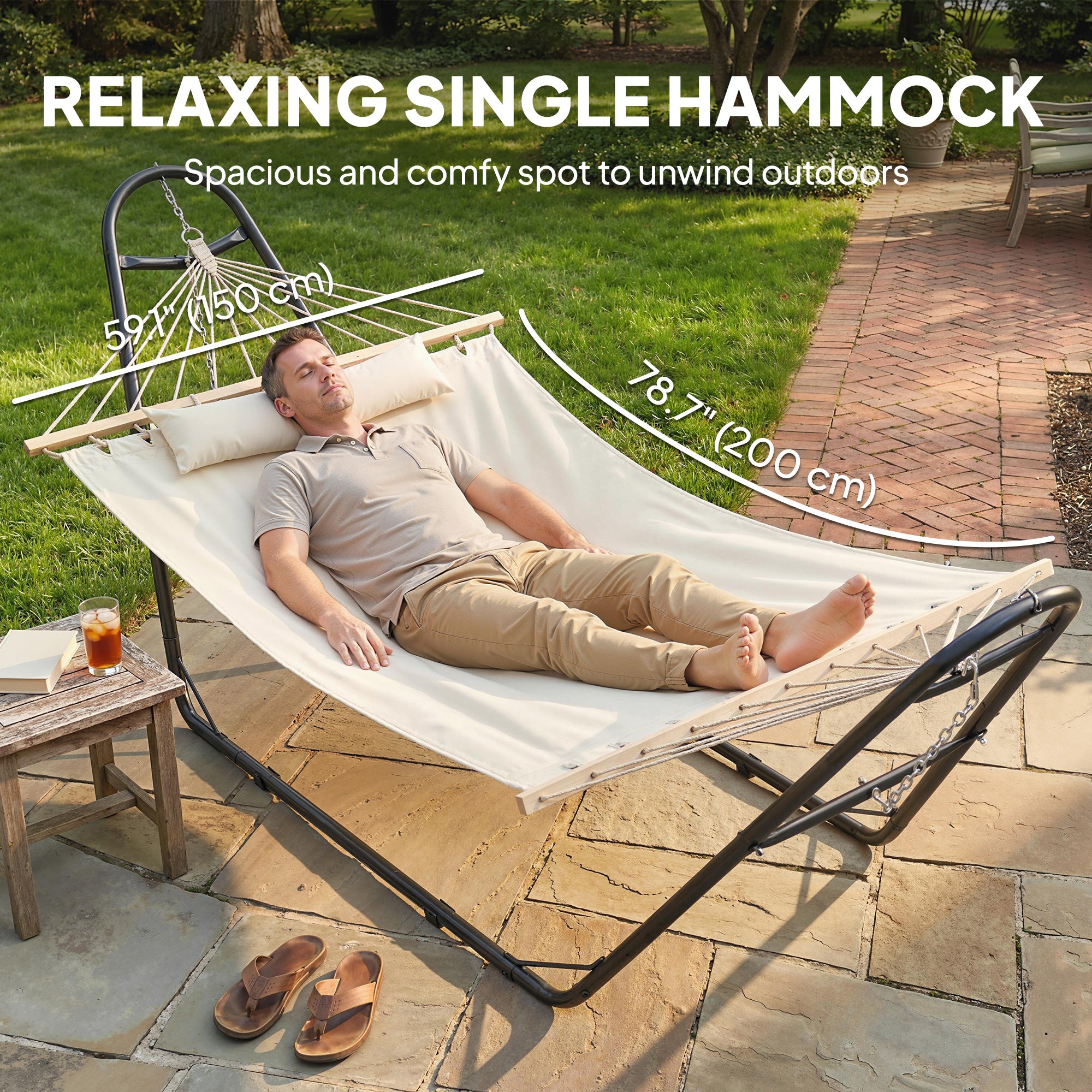 Hammock with Stand, Heavy Duty Camping Hammock with Detachable Pillow and Spreader Bar, 264 lbs Capacity, Cream White