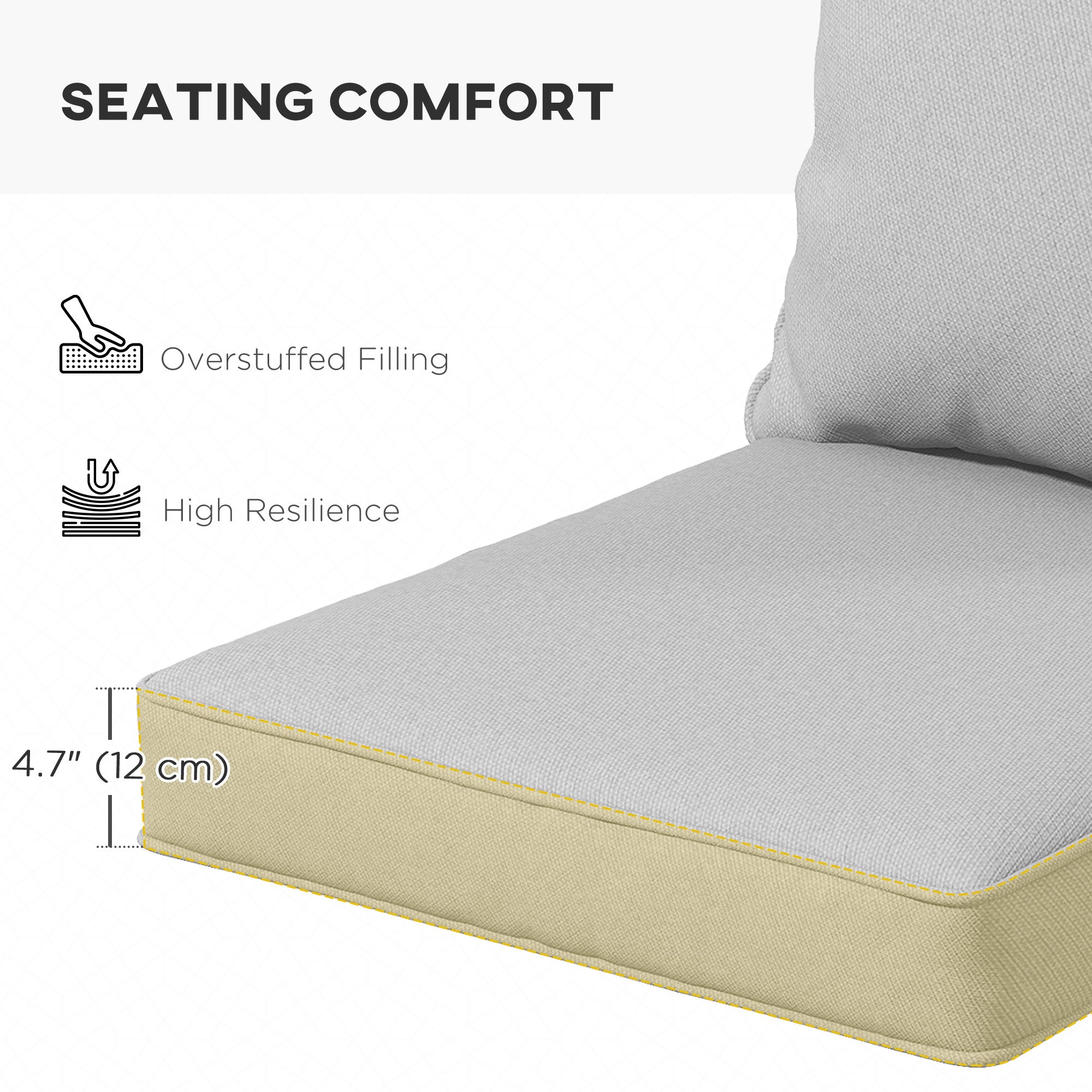 Seat Cushion Back Pillows Replacement Set of 2, Patio Chair Cushions Set for Indoor Outdoor, Light Grey
