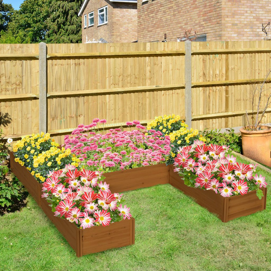 DIY 5-box Garden Planter with Open Bottom for Outdoor Plants, Vegetables, Flowers, Herbs, Brown