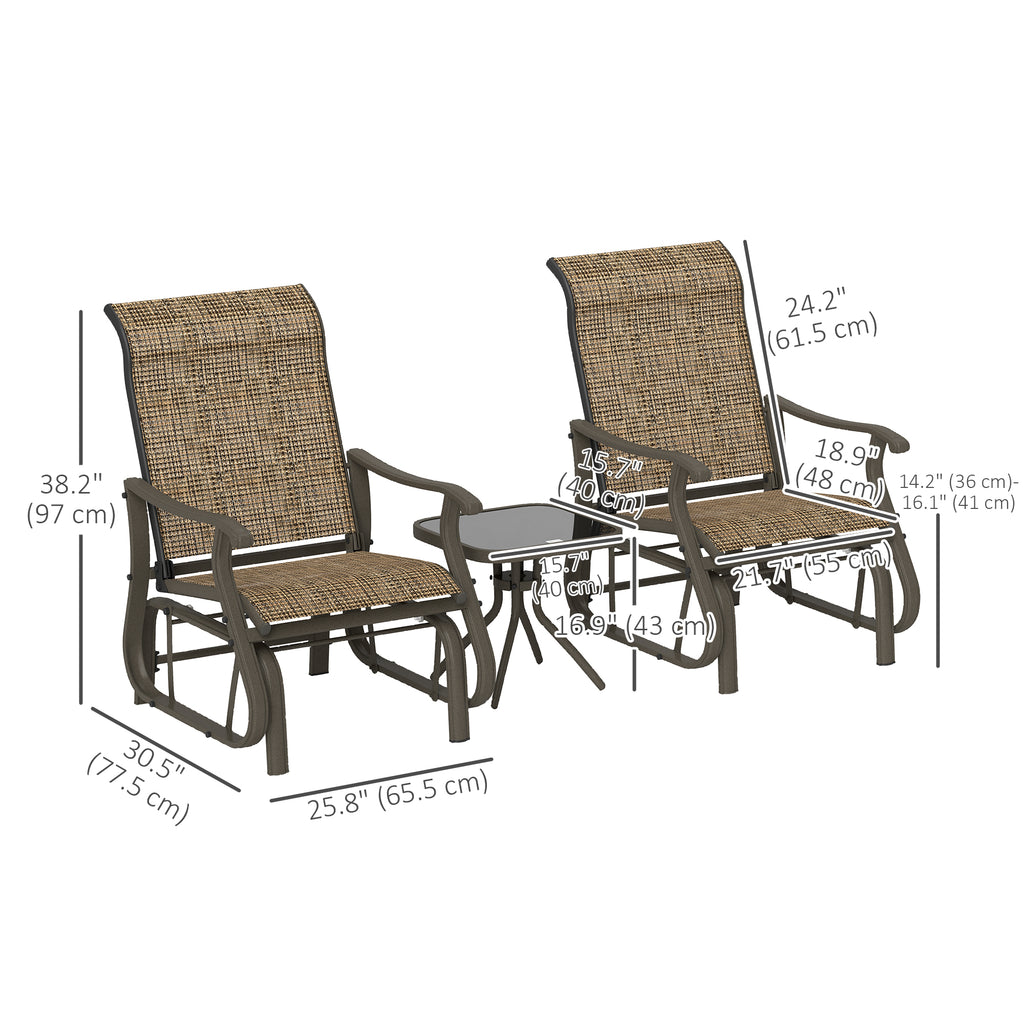 3PCs Gliding Rocking Chair & Bistro Tea Table Set, Brown