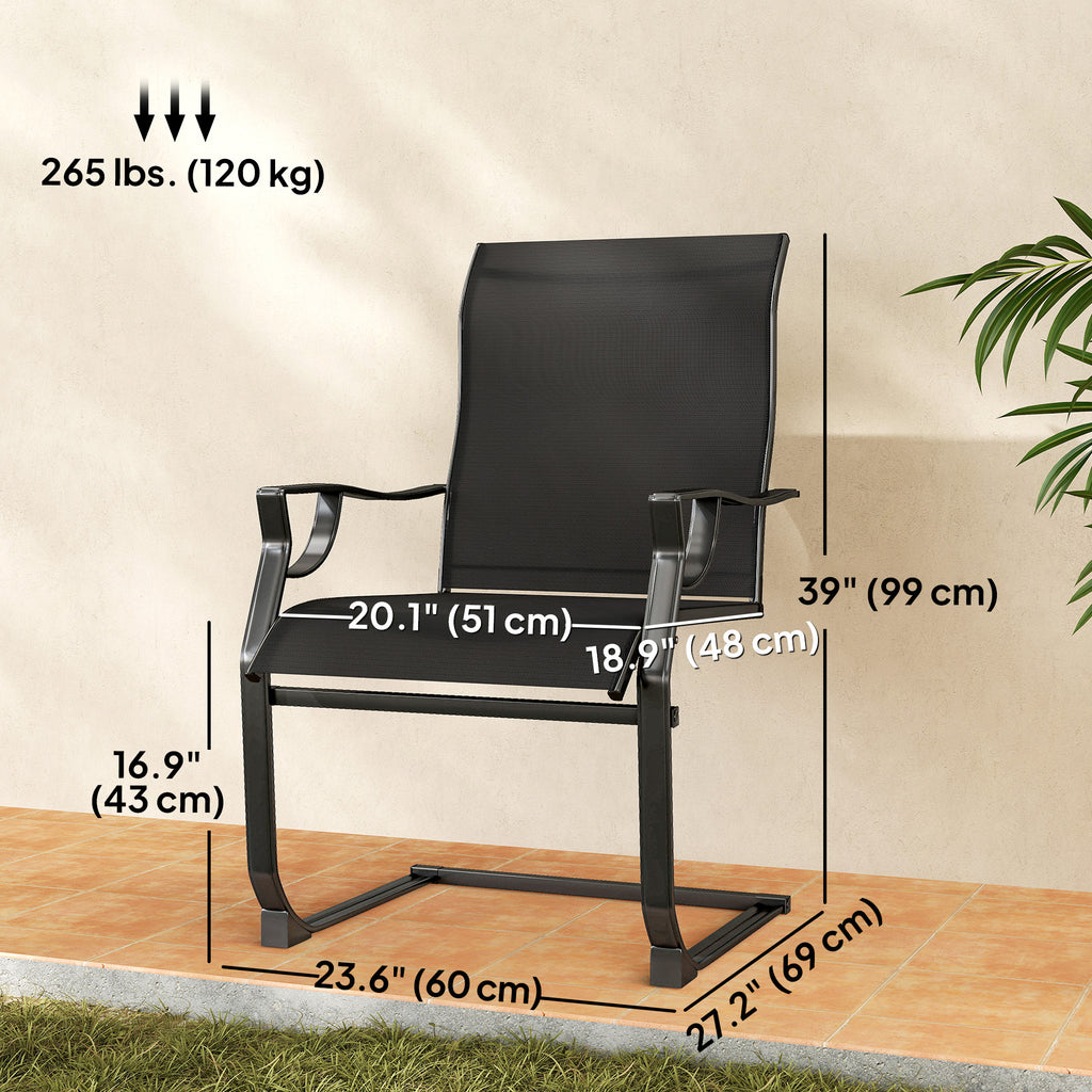 C Spring Motion Patio Chairs Set of 2 with Curved High Backrest, Armrest, All Weather Breathable Fabric, Metal Frame