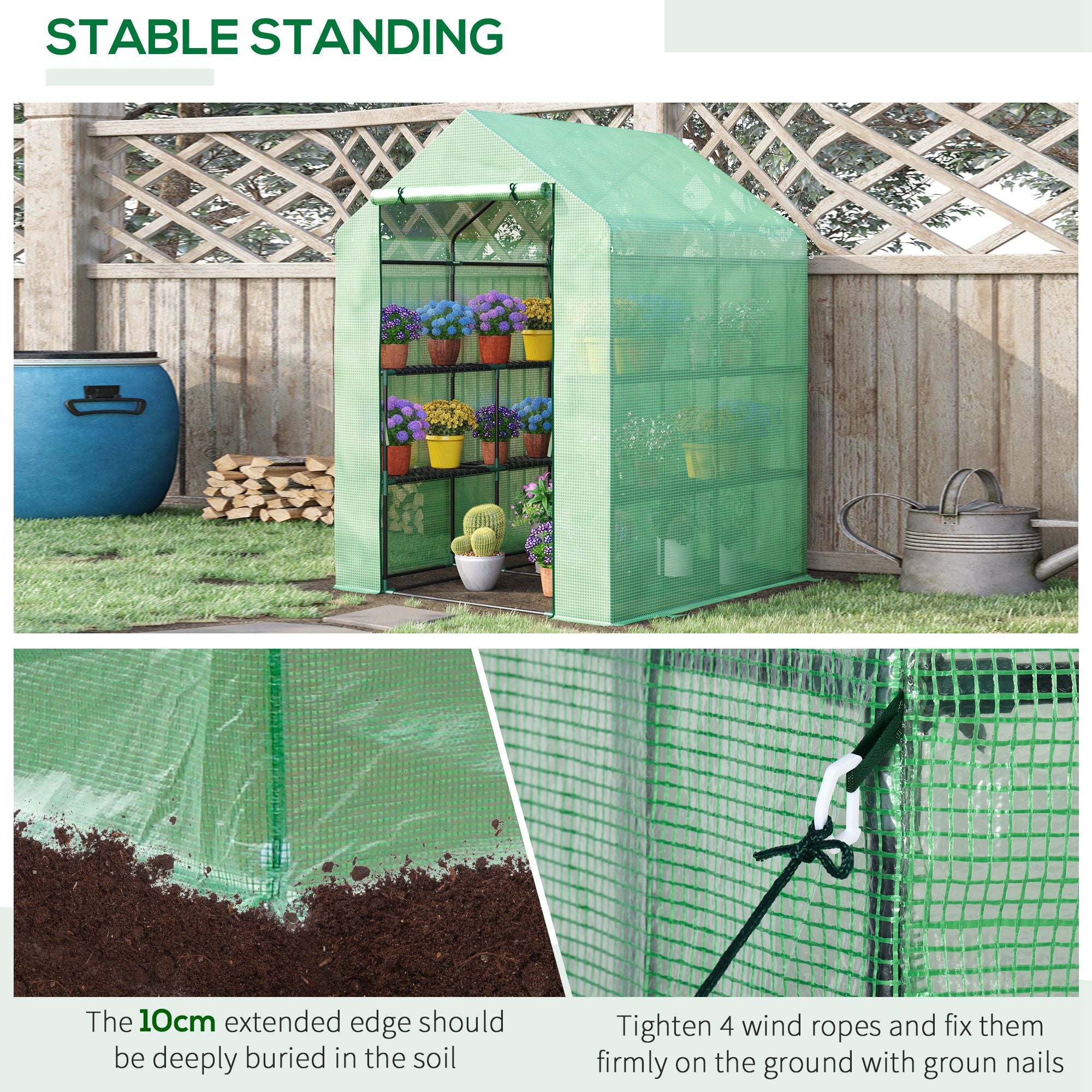 56" x 54" x 74" Walk-in Greenhouse Portable Garden Flower Seed Warm House with 8 Shelves, Outdoor Plant Growth Hot House, PE Cover, Green