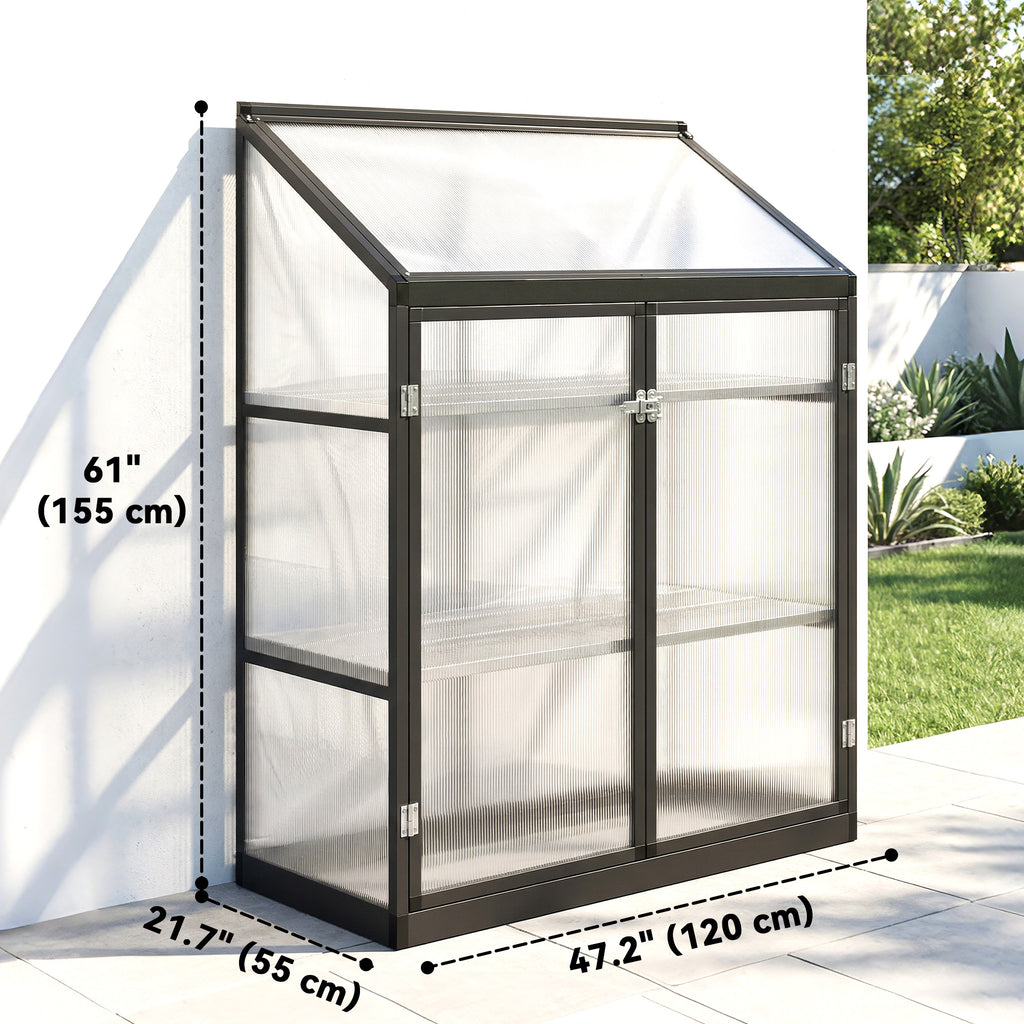Polycarbonate Greenhouse with 2-Tier Shelves Gardening Green House for Patio Garden, Black