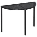 Half Round Side Table, PE Rattan Coffee Table with Metal Frame for Patio, Garden, Balcony, Black