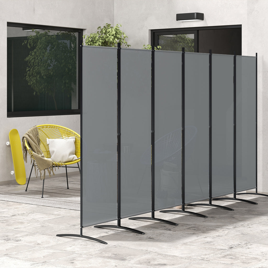 6 Panel Folding Outdoor Privacy Screen with Stable Base, 5.7FT Tall Room Divider with UV30+ Protection, Grey