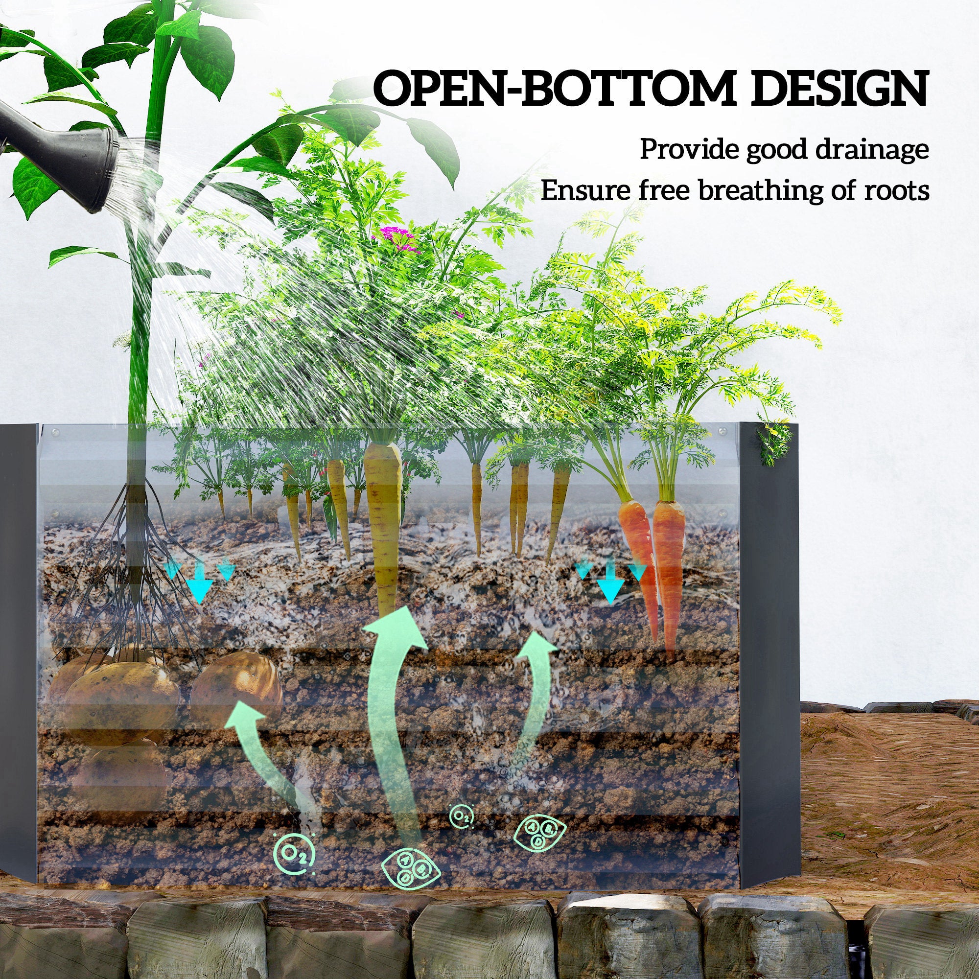 6' x 3' x 2' Raised Garden Bed, Galvanized Planter Box for Growing Flowers, Herbs and Vegetables, Dark Grey