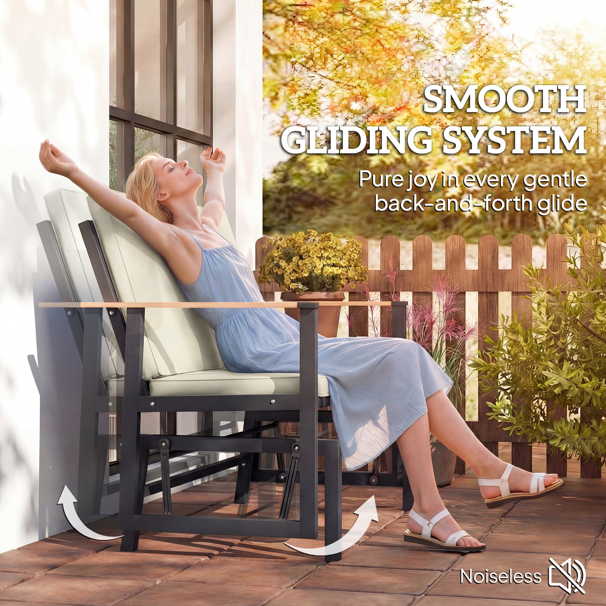 Outdoor Glider Bench for 2 Person, Patio Glider Loveseat with Thick Cushions for Garden Balcony Porch, Cream White