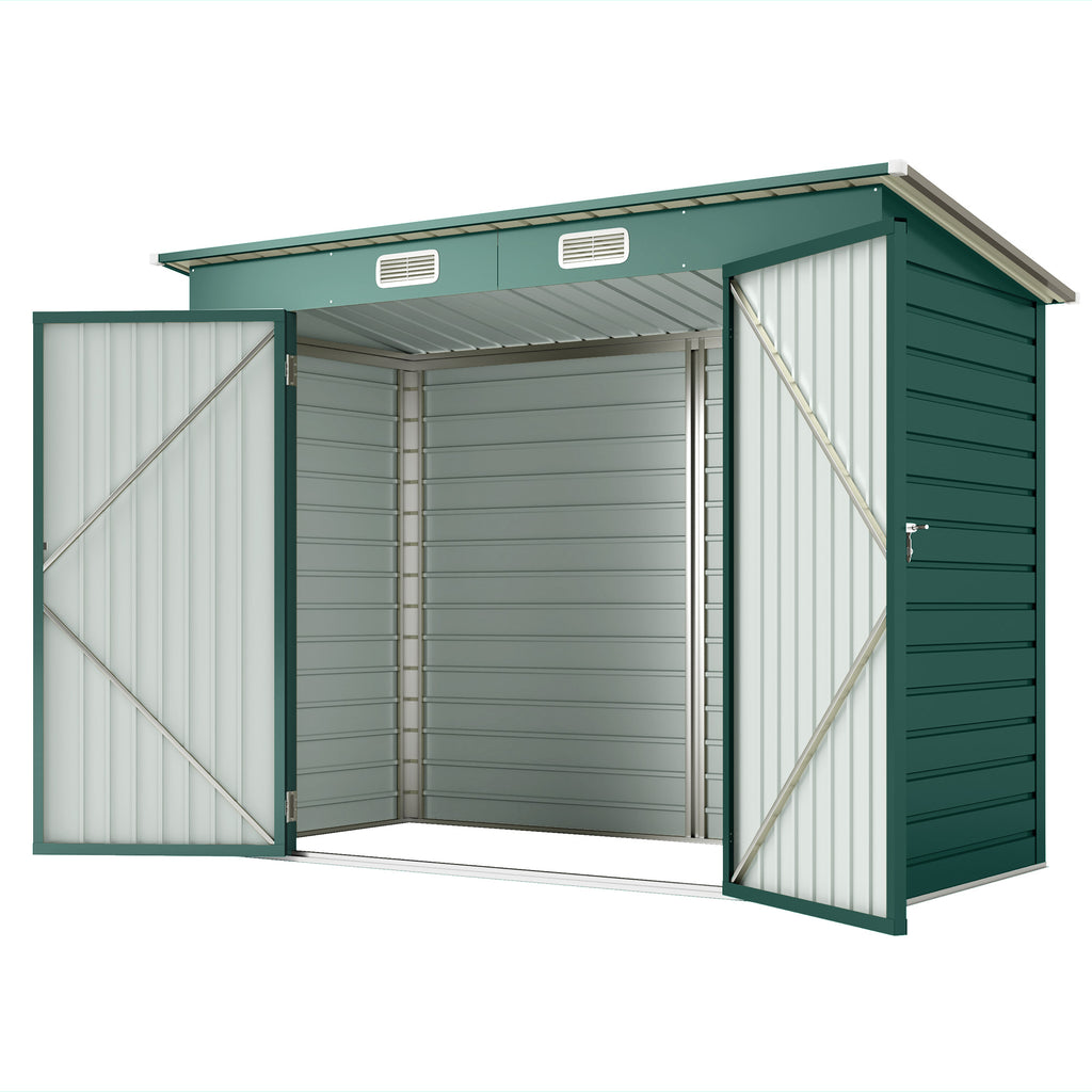 8 x 4FT Galvanized Garden Storage Shed, Metal Outdoor Shed with Double Doors and 2 Vents, Green