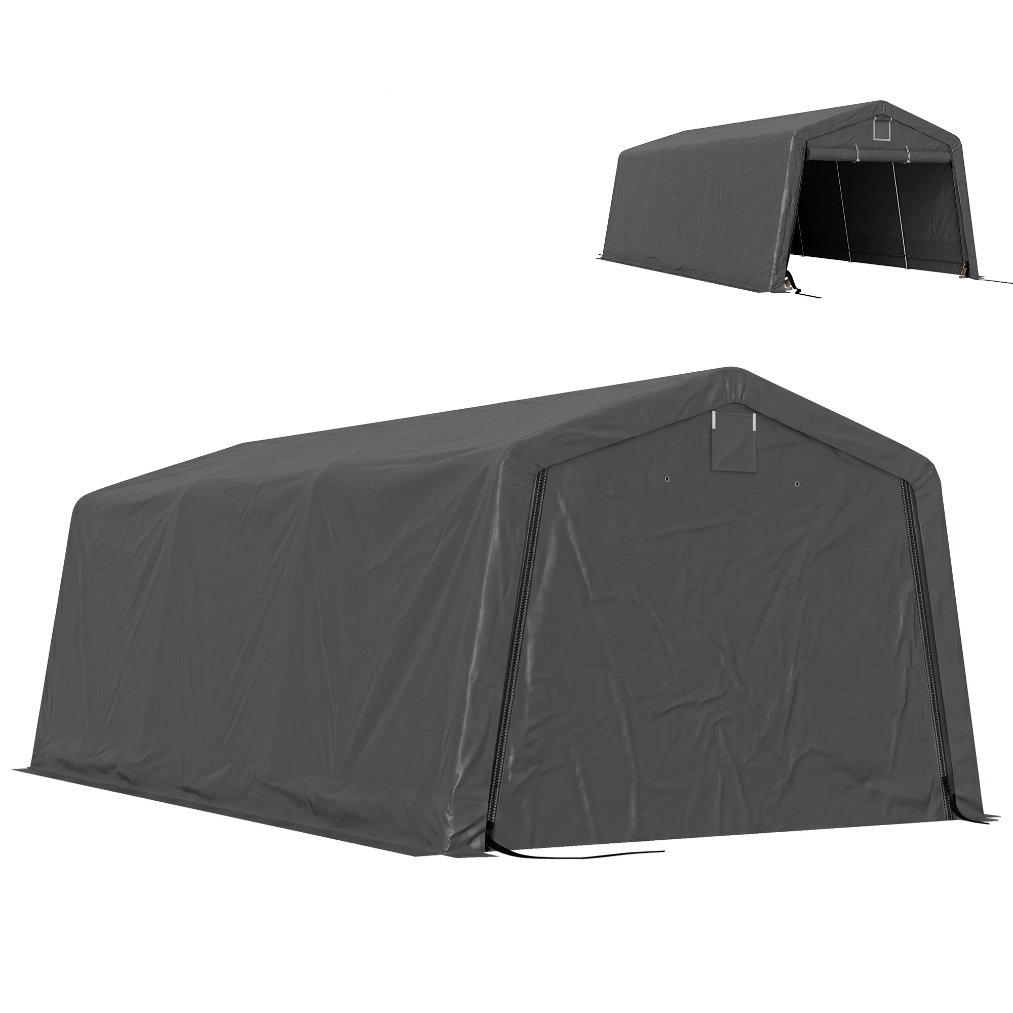 11' x 20' Portable Garage, Heavy Duty Carport Canopy with Ventilation Windows and Large Roll-up Door, Dark Grey