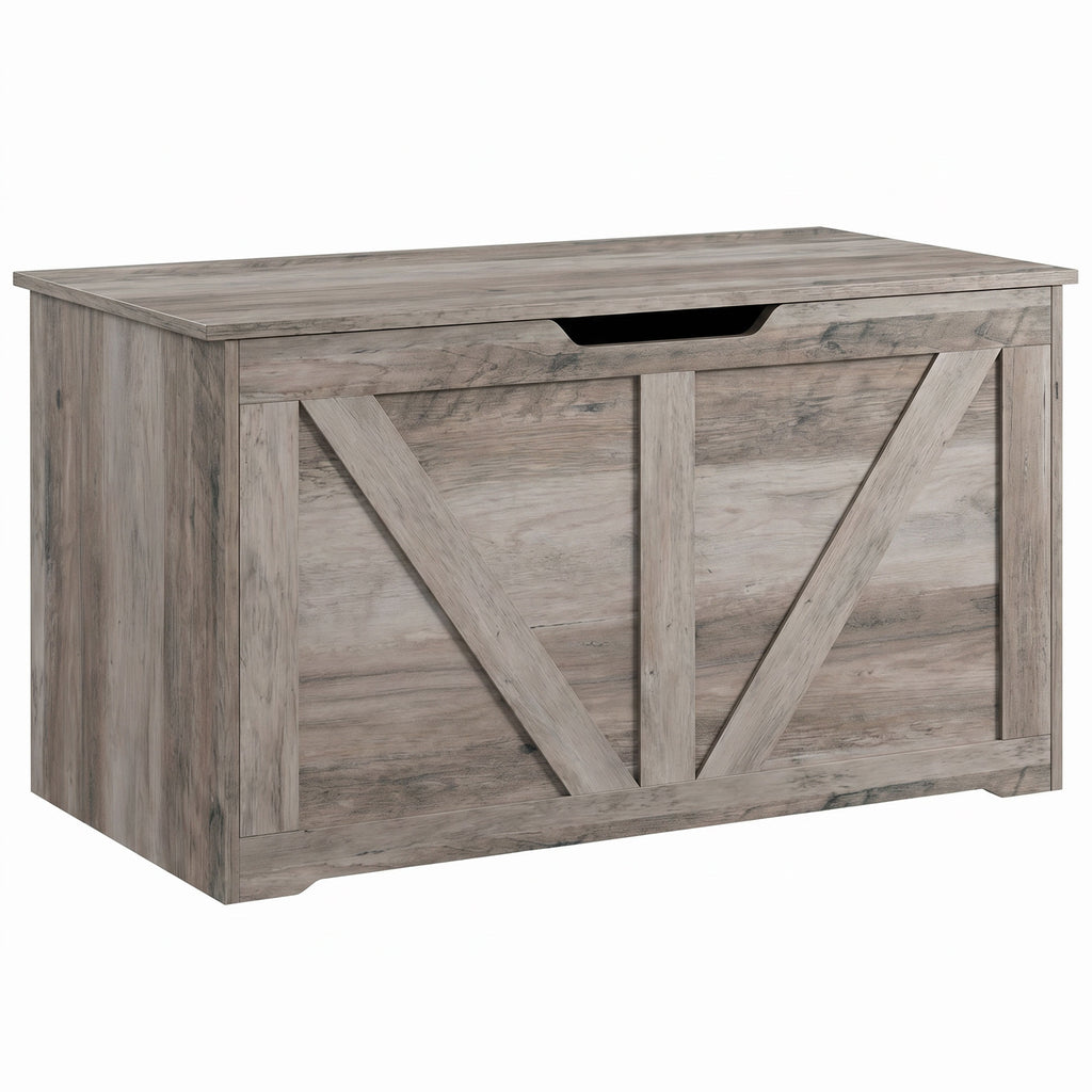 31.5 Inches Storage Chest, Storage Trunk with Safety Hinge for Living Room, Grey Wood Grain