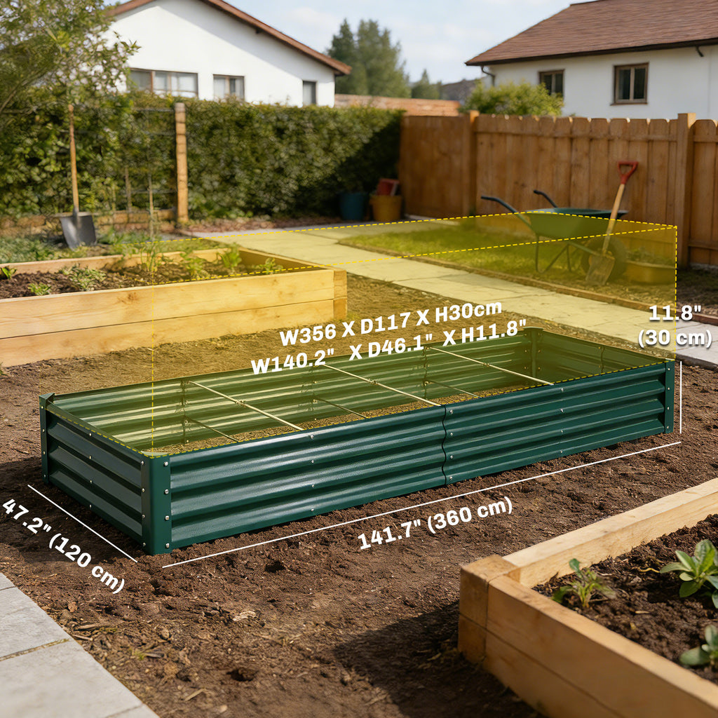 12 x 4 x 1ft Galvanized Raised Garden Bed, Reinforced Outdoor Planter Box with Open Bottom, Green